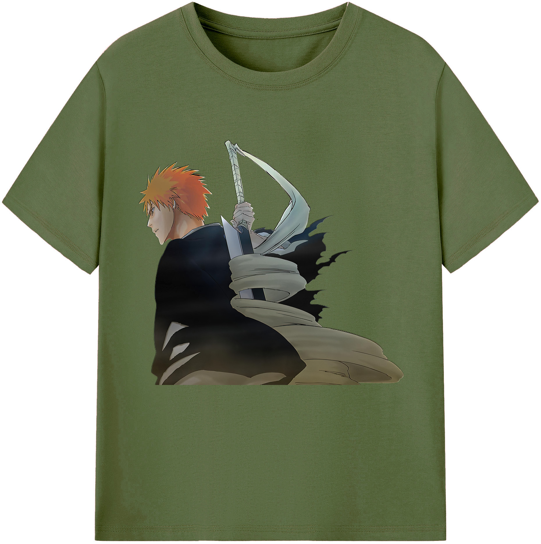 （画像用） ブリーチ 黒崎一護（くろさき いちご）BLEACH Kurosaki Ichigo 綿100％半袖Tシャツ（フロントプリント）